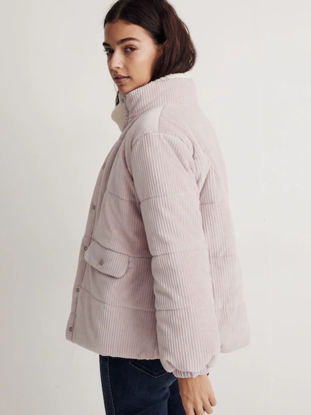 Madewell New Wyman Quilted Corduroy Puffer Jacket Coat Pink Small S - Picture 2 of 6